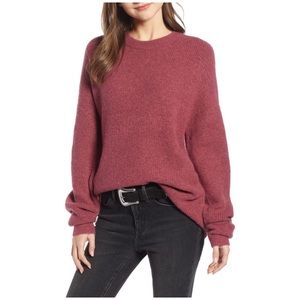 Something Navy fuzzy burgundy oversized sweater